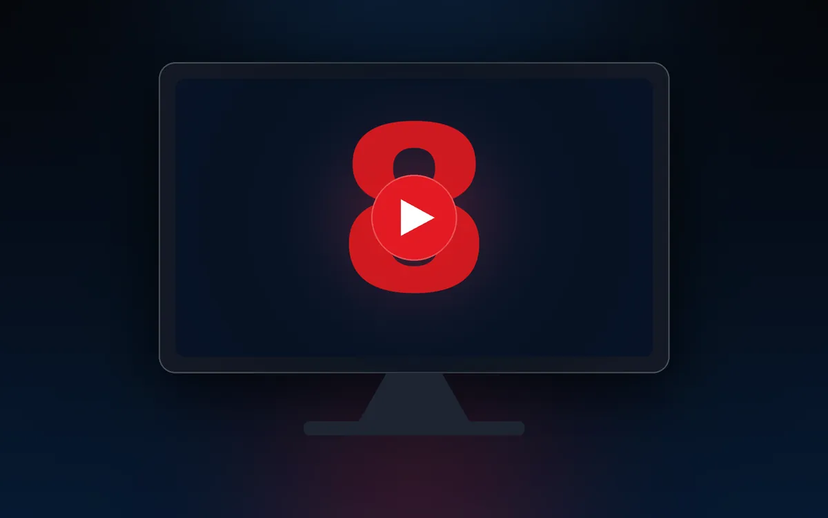 Illustration of a television screen showing a red 8 and play button